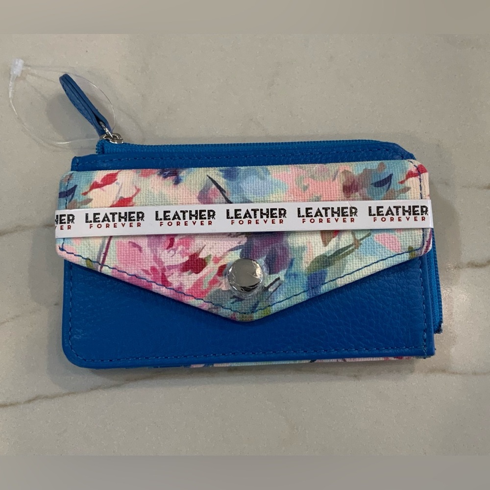 LEATHER FOREVER Floral Blue Leather Wallet